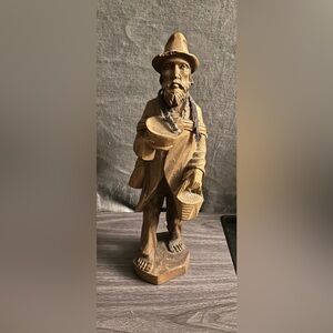 Wooden carved  Figurine with Basket and Hat